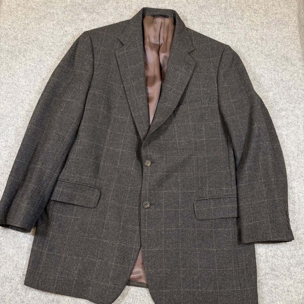Brooks Brothers Mens 44 R Blazer Italy Charcoal Brown Windowpane Plaid Jacket